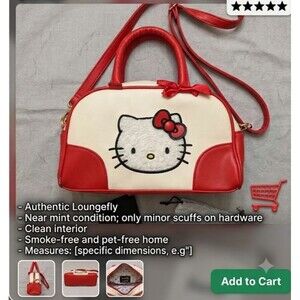 Her Universe Sanrio Hello Kitty Red Fuzzy Patch Bowler HandBag purse